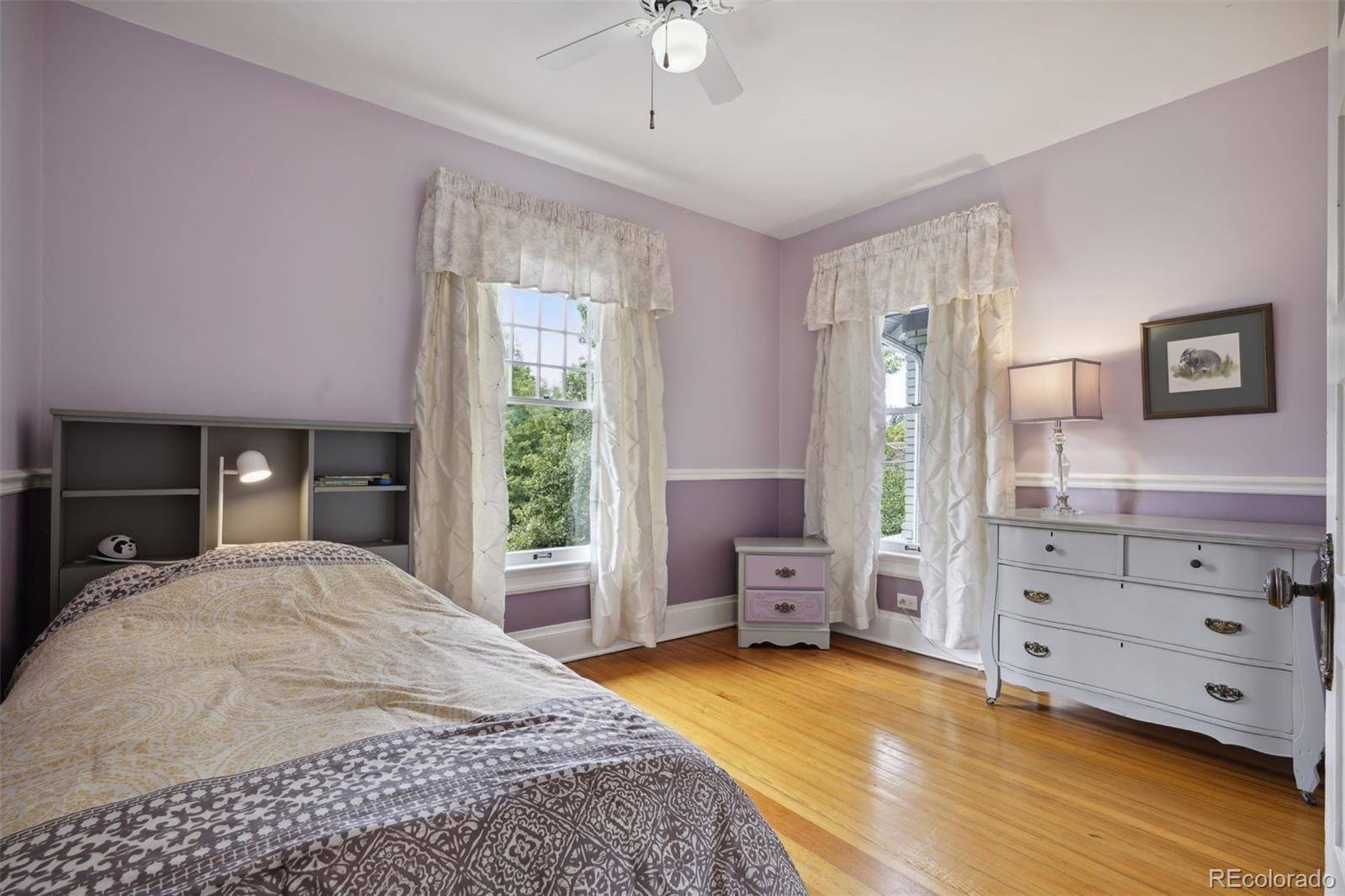 Bedroom with original hardwood floors