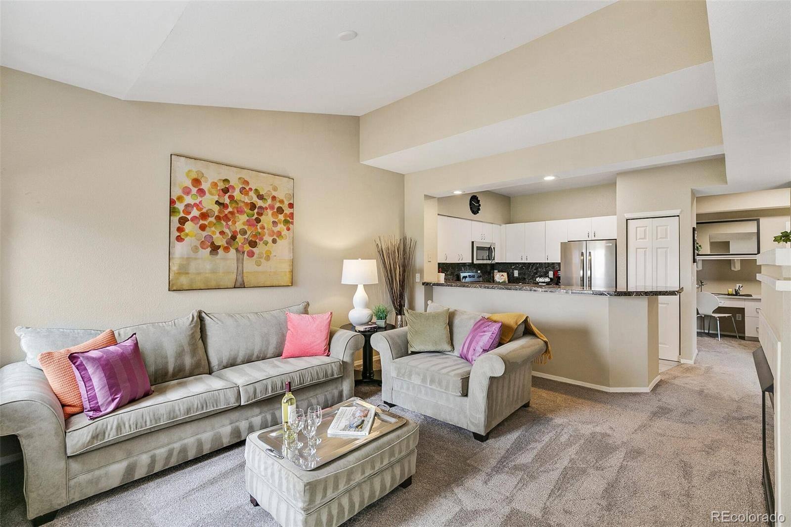 Living room open to the kitchen